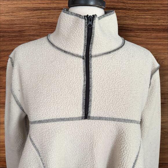 Urban Outfitters Posie Fleece Half Zip Sweatshirt Top Sz M Cropped Ivory & Black - Picture 3 of 8